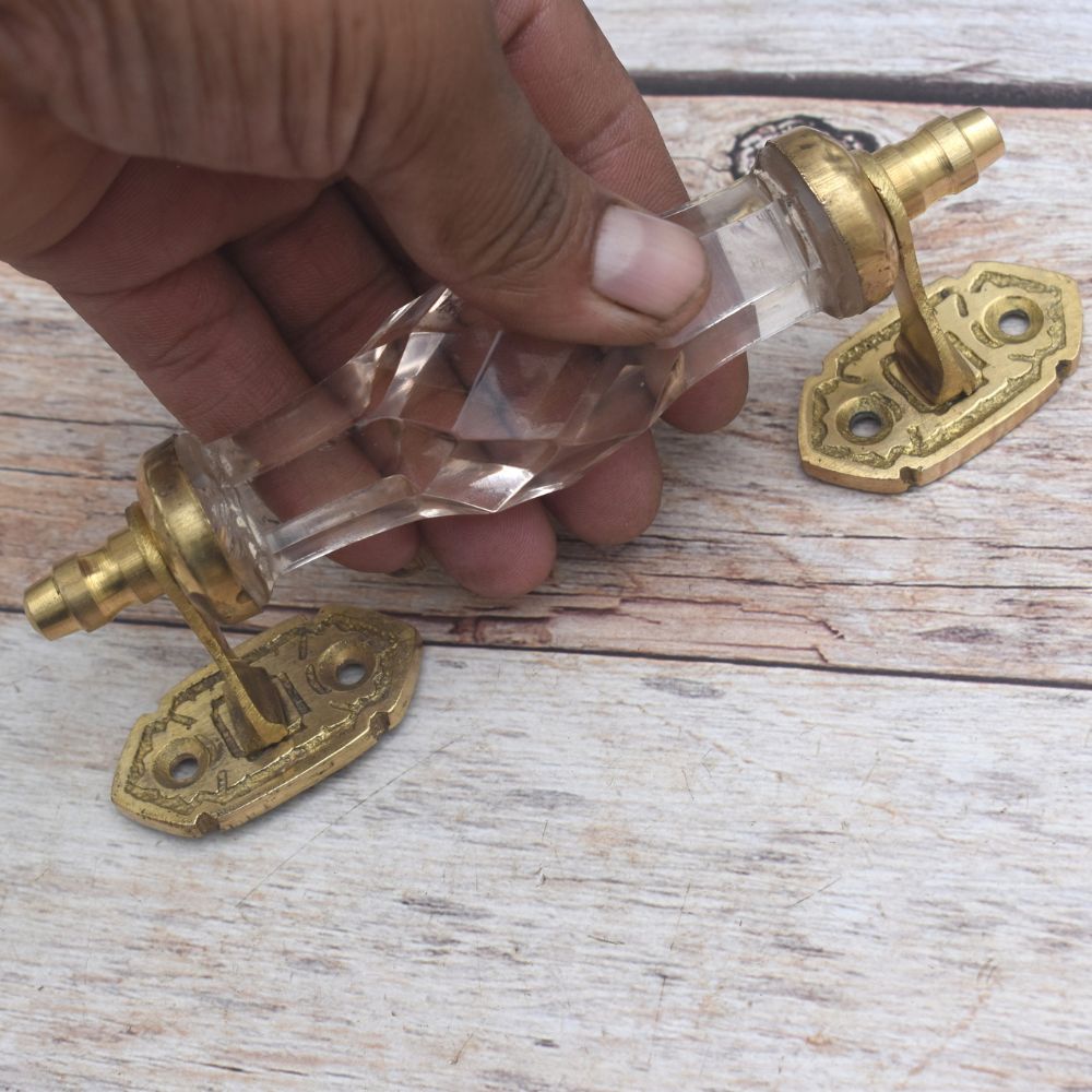 6" Inch Vintage Style brass and PINK Glass gate door Kitchen Pull handle 2Pic