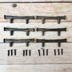 Vintage Cast Iron Door Handles, Rustic Cabinet Knobs, Farmhouse Drawer Pulls Farmhouse Drawer Pulls | Handmade Black Iron Door Handles Set of 6 - Image 2