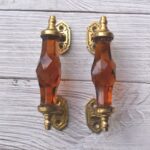 Vintage Amber Crystal Glass Door Handle – 6 Inch Antique Brass Pull Handle for Cabinets, Drawers & Furniture 2 Pcs - Image 4