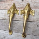 Handmade Brass Ganesha Door Handle Pair – Elephant Antique Temple Door Pull Hardware for Home & Pooja Room 2 PCS