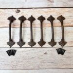 Rustic Cast Iron Fleur-de-Lis Pull Handles | Vintage Black Cabinet & Door Hardware Set of 6
