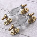 Vintage White Crystal Glass Door Handle – 6 Inch Antique Brass Pull Handle for Cabinets, Drawers & Furniture Hardware