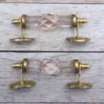 6" Inch Vintage Style brass and PINK Glass gate door Kitchen Pull handle 2Pic