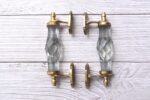 Vintage White Crystal Glass Door Handle – 6 Inch Antique Brass Pull Handle for Cabinets, Drawers & Furniture Hardware