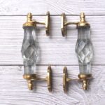 Vintage White Crystal Glass Door Handle – 6 Inch Antique Brass Pull Handle for Cabinets, Drawers & Furniture Hardware