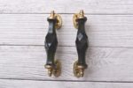Vintage Green Crystal Glass Door Handle with Antique Brass Fittings