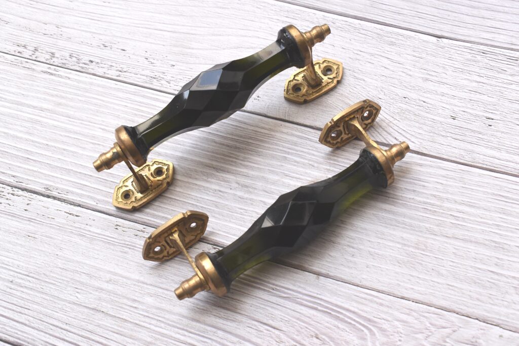 Vintage Crystal Glass Door Handle with Antique Brass Fittings