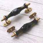 Vintage Crystal Glass Door Handle with Antique Brass Fittings