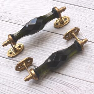 Vintage Crystal Glass Door Handle with Antique Brass Fittings