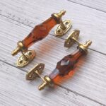 Vintage Amber Crystal Glass Door Handle – 6 Inch Antique Brass Pull Handle for Cabinets, Drawers & Furniture 2 Pcs