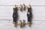Vintage Black Crystal Glass Door Handle with Antique Brass Fittings