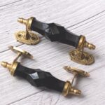 Vintage Black Crystal Glass Door Handle with Antique Brass Fittings