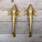 Handmade Brass Ganesha Door Handle Pair – Elephant Antique Temple Door Pull Hardware for Home & Pooja Room 2 PCS
