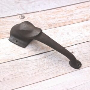 Elephant head cast iron door handle with antique black finish, decorative rustic pull handle for main doors, barn doors, gates, and farmhouse entrances.