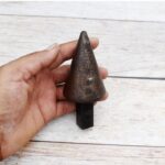 Solid steel tapered cone hardy tool with square shank for blacksmith anvil and precision metal forming.
