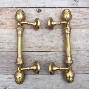 Pair of solid brass pineapple door pull handles with antique finish for main entrance wooden doors and gates.