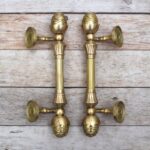 Pair of solid brass pineapple door pull handles with antique finish for main entrance wooden doors and gates.