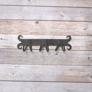 Hand Forged Iron 6 Hook Wall Coat Rack with Decorative Scroll Ends, Rustic Farmhouse Heavy Duty Wall Mounted Organizer