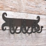 Hand Forged Iron 6 Hook Wall Coat Rack with Decorative Scroll Ends, Rustic Farmhouse Heavy Duty Wall Mounted Organizer