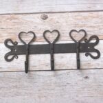 Hand Forged Iron Heart Wall Coat Rack – Rustic Farmhouse 3 Hook Wall Mounted Coat, Hat & Key Holder – Vintage Heavy Duty Iron Organizer - Image 2