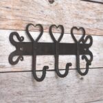 Hand Forged Iron Heart Wall Coat Rack with 3 Hooks, Rustic Farmhouse Wall Mounted Coat and Key Holder