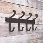 Hand Forged Iron 4 Hook Wall Mounted Coat Rack with Rustic Black Finish, Farmhouse Vintage Heavy Duty Entryway Wall Hooks for Coats, Hats, Bags and Towels