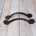 Pair of handcrafted solid iron rustic door pull handles for wooden barn doors, entrance doors, and garden gates.