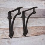 Set of 2 Rustic Cast Iron Wall Shelf Brackets with Heavy-Duty Curved Support, Antique Black Industrial Floating Shelf Braces for Wooden