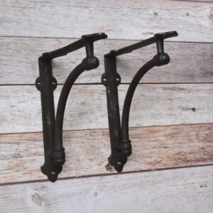 Set of 2 Rustic Cast Iron Wall Shelf Brackets with Heavy-Duty Curved Support, Antique Black Industrial Floating Shelf Braces for Wooden