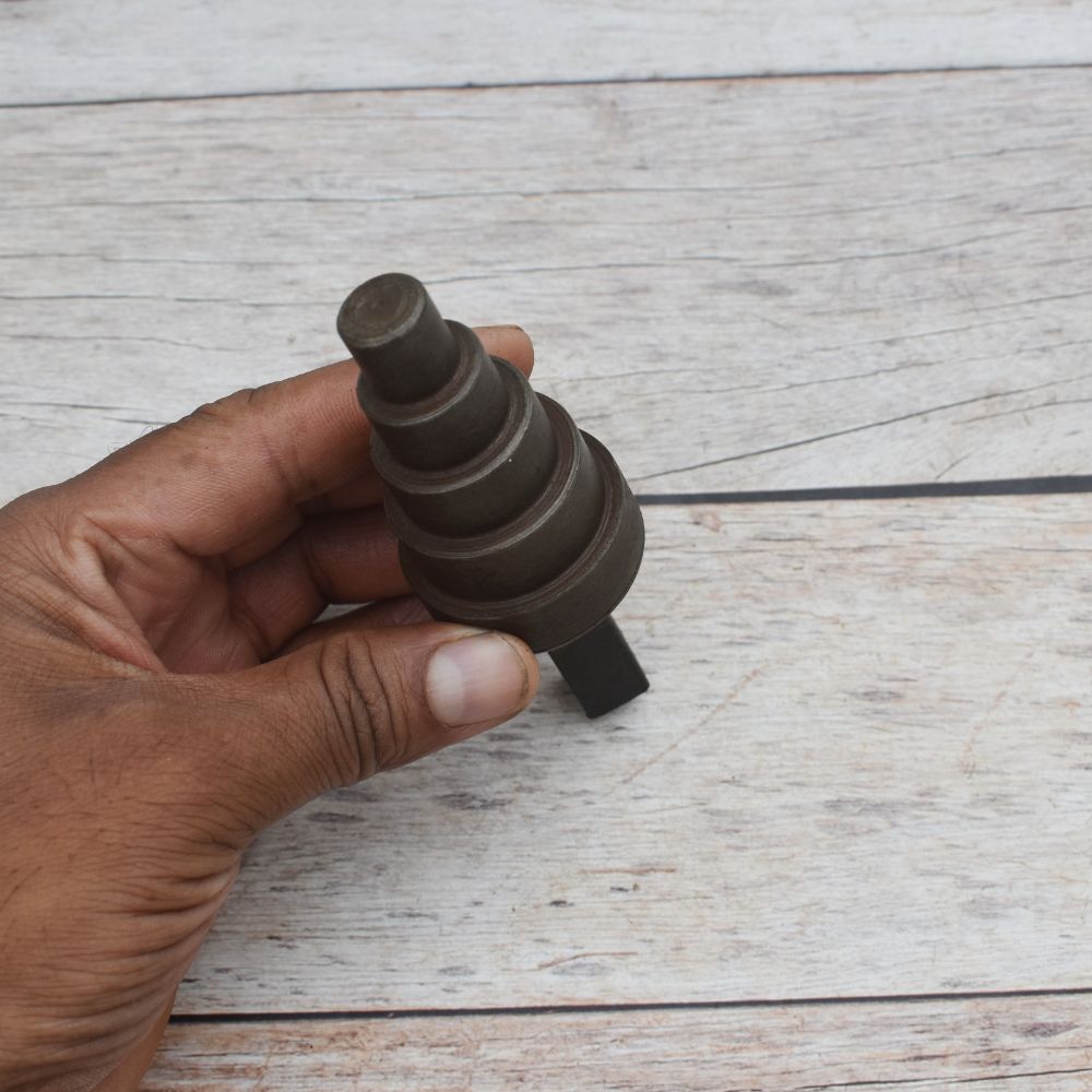 Solid steel stepped cone mandrel hardy tool for anvil used for ring sizing, tube expanding, jewelry making, blacksmithing, and metal forming.