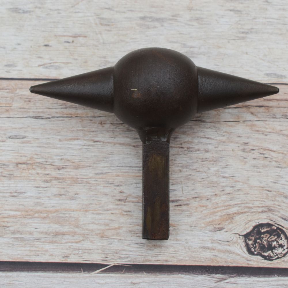 Solid steel double cone mandrel stake with center forming ball and square shank for jewelry making and blacksmithing.