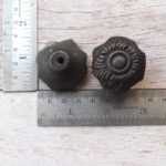 Set of 10 vintage cast iron flower cabinet knobs with mounting screws for kitchen cabinets, drawers, wardrobes, cupboards, and furniture.