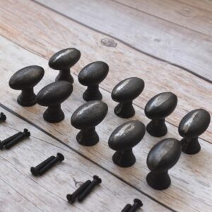 Vintage Cast Iron Oval Cabinet Knobs Set of 10 – Rustic Drawer Pull Handles for Kitchen Cabinets & Furniture (1)