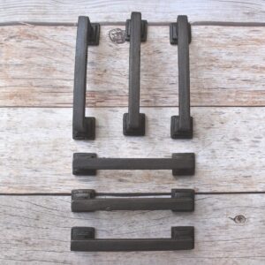 Premium black cast iron cabinet pull handles for kitchen cabinets, drawers, wardrobes, cupboards, dressers, and farmhouse furniture with modern rustic design.