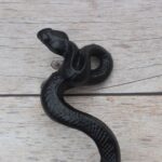 black painted cast iron rattlesnake door pull handle for barn doors, gates, cabinets, wardrobes, and rustic furniture.