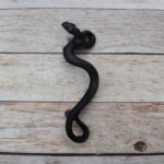 black painted cast iron rattlesnake door pull handle for barn doors, gates, cabinets, wardrobes, and rustic furniture.