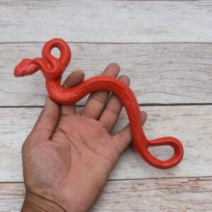 Red cast iron rattlesnake door pull handle for barn doors, gates, cabinets, wardrobes, and rustic furniture.