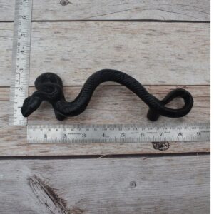 black painted cast iron rattlesnake door pull handle for barn doors, gates, cabinets, wardrobes, and rustic furniture.