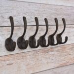 Set of 6 Vintage Cast Iron Double Wall Hooks – Rustic Coat & Hat Storage