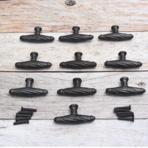 Set of 10 Twisted Rope Iron T-Handle Cabinet Knobs | Vintage Rustic Drawer Pulls for Cabinets, Dressers & Furniture
