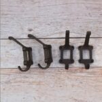 Set of 4 Cast Iron Wall Coat Hooks | Vintage Double Hooks with Decorative Backplate | Rustic Hat, Coat & Bag Hooks