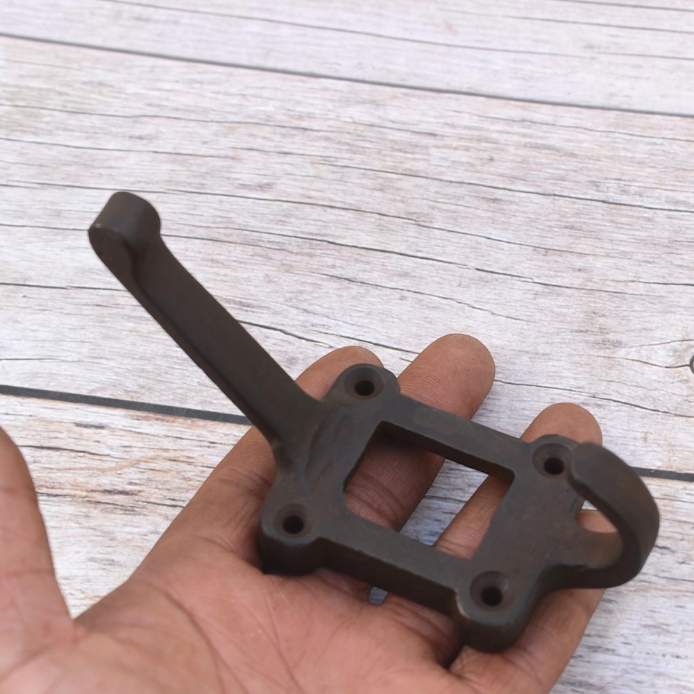 Set of 4 Cast Iron Wall Coat Hooks | Vintage Double Hooks with Decorative Backplate | Rustic Hat, Coat & Bag Hooks
