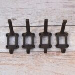 Set of 4 Cast Iron Wall Coat Hooks | Vintage Double Hooks with Decorative Backplate | Rustic Hat, Coat & Bag Hooks