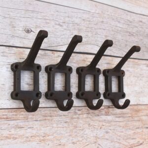 Vintage Decorative Design – Classic raised hook design with a distinctive rectangular backplate adds rustic character to any wall. Solid Cast Iron Construction – Crafted from durable cast iron for strength, stability, and long-lasting everyday use. Dual Hanging Function – Features an upper hook and lower curved hook for convenient hanging and organized storage. Rustic Antique Finish – Dark finish complements farmhouse, vintage, industrial, cottage, and traditional décor. Set of 4 Hooks – Includes four matching wall hooks, perfect for creating a coordinated storage solution in your home. Versatile Storage Solution – Ideal for coats, hats, bags, scarves, towels, keys, leashes, and other accessories. Secure Wall Mounting – Multiple mounting holes in the sturdy backplate provide a secure installation on suitable surfaces. Perfect for Home & DIY Projects – Great for entryways, mudrooms, bedrooms, bathrooms, cabins, workshops, furniture projects, and rustic renovations.