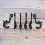 Set of 6 vintage cast iron swan wall hooks with antique dark finish for coats, hats, bags, keys, and rustic home décor.