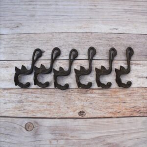 Set of 6 Vintage Cast Iron Swan Wall Hooks – Decorative Rustic Storage Hardware