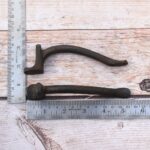 Set of 6 vintage hammered iron door pull handles with rustic dark finish for barn doors, cabinets, drawers, wardrobes, and furniture.