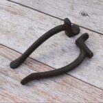 Set of 6 vintage hammered iron door pull handles with rustic dark finish for barn doors, cabinets, drawers, wardrobes, and furniture.