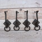 Set of 4 vintage iron door knockers with integrated pull handles and rustic finish