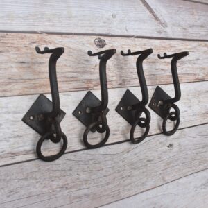 Set of 4 vintage iron door knockers with integrated pull handles and rustic finish